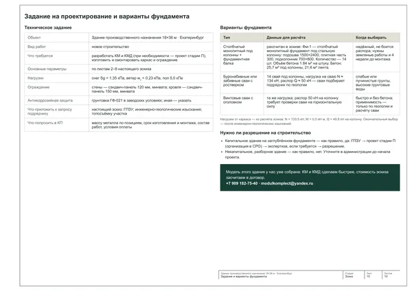 Лист 10 эскизного проекта: задание подрядчикам